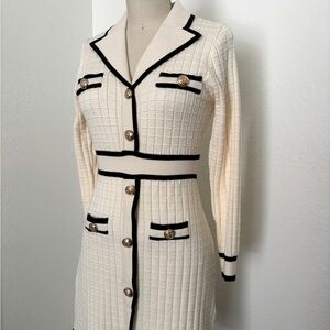 Elegant Cream Knit Dress with Black Accents
